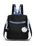 Two Tone Classic Backpack With Pompom Charm Fashionable For School