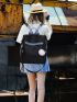 Two Tone Classic Backpack With Pompom Charm Fashionable For School