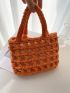 Mini Hollow Out Crochet Bag Solid Color Double Handle