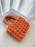 Mini Hollow Out Crochet Bag Solid Color Double Handle