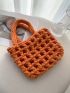 Mini Hollow Out Crochet Bag Solid Color Double Handle