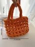 Mini Hollow Out Crochet Bag Solid Color Double Handle