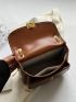 Metal Decor Flap Brown Elegant Square Bag for Women