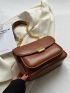 Metal Decor Flap Brown Elegant Square Bag for Women