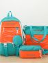 4pcs Colorblock Drawstring Detail Functional Backpack Set for School