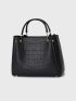 Crocodile Embossed Black Square Bag for Work & Office