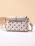 Geometric & Letter Pattern Flap Square Bag Buckle Decor for Women