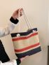 Colorblock Straw Bag Double Handle For Beach Vacation Travel