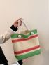 Colorblock Straw Bag Double Handle For Beach Vacation Travel