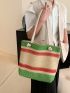 Colorblock Straw Bag Double Handle For Beach Vacation Travel