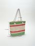 Colorblock Straw Bag Double Handle For Beach Vacation Travel