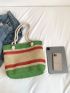 Colorblock Straw Bag Double Handle For Beach Vacation Travel