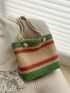 Colorblock Straw Bag Double Handle For Beach Vacation Travel