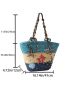 Large Straw Bag Colorblock Star Pattern For Beach