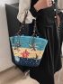 Large Straw Bag Colorblock Star Pattern For Beach