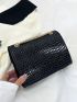 Mini Square Bag Fashionable Crocodile Embossed Twist Lock Flap Chain PU