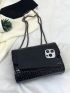 Mini Square Bag Crocodile Embossed Chain Metal Decor Chain Strap For Daily