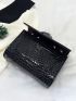 Mini Square Bag Crocodile Embossed Chain Metal Decor Chain Strap For Daily