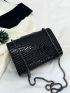 Mini Square Bag Crocodile Embossed Chain Metal Decor Chain Strap For Daily