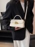 Small Square Bag Beige Metal Decor Top Handle For Daily