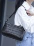 Crocodile Embossed Square Bag Black Elegant For Work