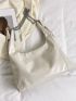 Large Hobo Bag Stitch Detail Metal Decor Chain Strap For Work