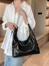 Black Shoulder Tote Bag Metal Decor Chain Strap For Work