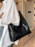 Black Shoulder Tote Bag Metal Decor Chain Strap For Work