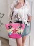 Large Straw Bag Colorblock Star Pattern For Beach