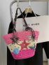 Large Straw Bag Colorblock Star Pattern For Beach