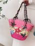 Large Straw Bag Colorblock Star Pattern For Beach