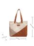 Large Shoulder Tote Bag Colorblock Letter Patch Double Handle For Daily