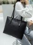 Medium Shoulder Tote Bag Black Minimalist Double Handle For College