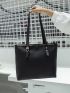 Medium Shoulder Tote Bag Black Minimalist Double Handle For College