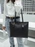 Medium Shoulder Tote Bag Black Minimalist Double Handle For College