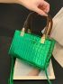 Mini Metallic Square Bag Crocodile Embossed Green Double Handle