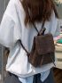 Medium Flap Backpack Brown Minimalist Adjustable Strap For Daily