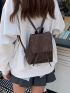 Medium Flap Backpack Brown Minimalist Adjustable Strap For Daily