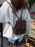 Medium Flap Backpack Brown Minimalist Adjustable Strap For Daily