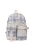 Plaid Pattern Classic Backpack Colorblock Fashionable Release Buckle Decor For School