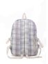 Plaid Pattern Classic Backpack Colorblock Fashionable Release Buckle Decor For School