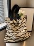 Large Crochet Bag Colorblock Stripped Double Handle For Vacation