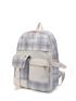 Plaid Pattern Classic Backpack Colorblock Fashionable Release Buckle Decor For School