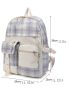 Plaid Pattern Classic Backpack Colorblock Fashionable Release Buckle Decor For School