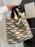 Large Crochet Bag Colorblock Stripped Double Handle For Vacation