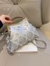 Satin Evening Bag Glamorous Sequins Decor Adjustable-strap Double Handle Kiss Lock For Evening