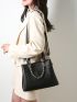 Litchi Embossed Top Handle Bag Chain Decor PU For Daily Life