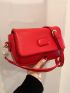 Mini Square Bag Neon Red PU Flap For Daily Life