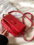 Mini Square Bag Neon Red PU Flap For Daily Life