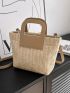 Two Tone Straw Bag Double Handle Vacation For Daily Life